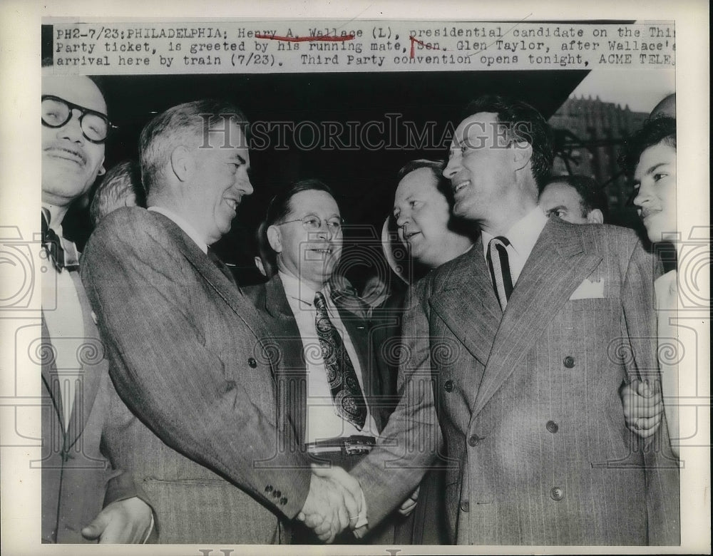 1948 Press Photo Presidential Candidate Henry Wallace With Senator Glen Taylor - Historic Images
