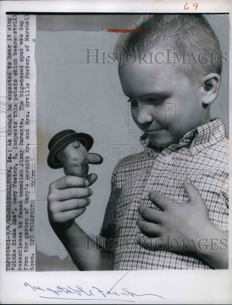 1962 Press Photo Gary Foster With Potato Look A Like of Jimmy Durante Comedian - Historic Images