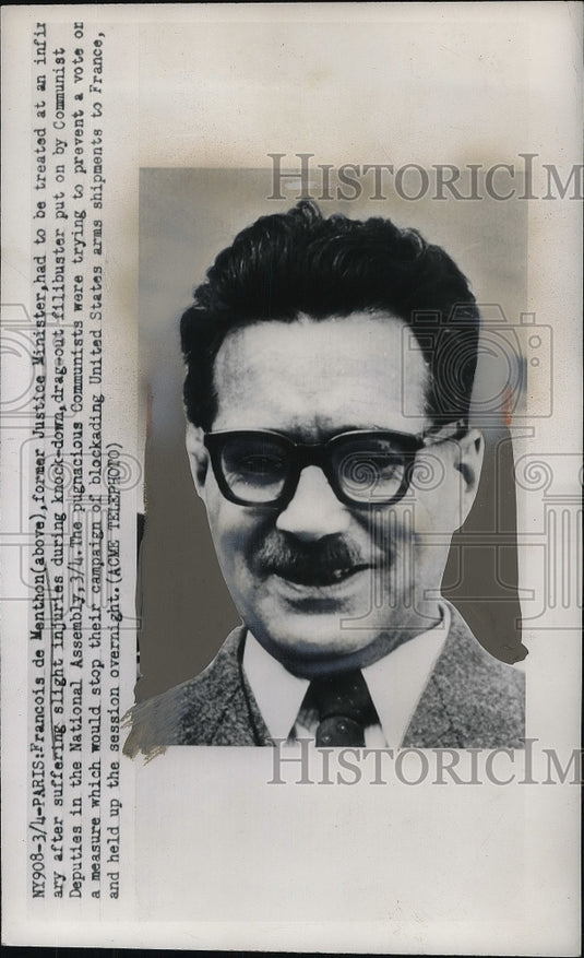 1950 Press Photo Francois de Manthon, former Justice Minister - Historic Images