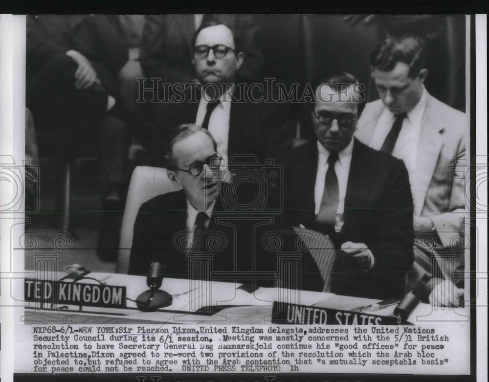 1956 Press Photo Sir Pierson Dixon united Kingdom delegate Security Council - Historic Images