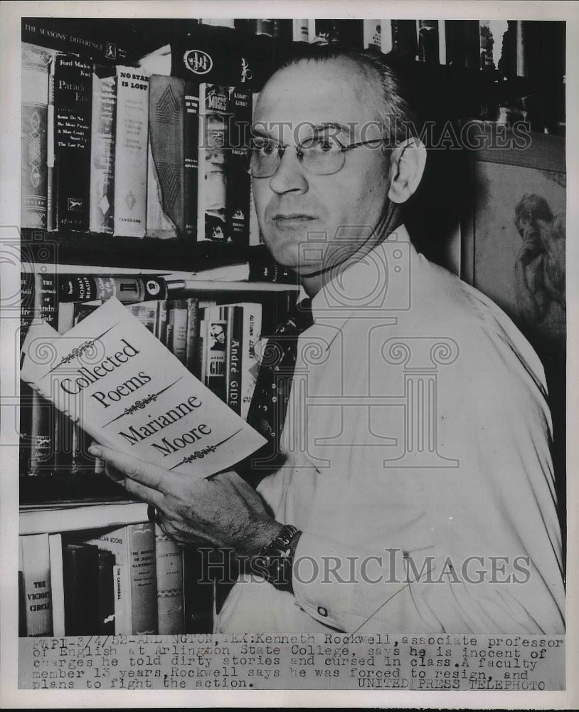 1952 Press Photo Kenneth Rockwell, assoc. prof. of English at Arlington State - Historic Images