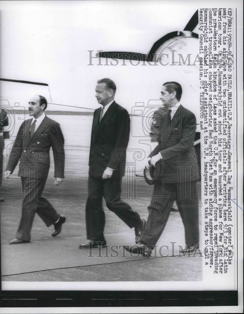 1958 Press Photo Un Sec Gen Dag Hammarskjold in Sao Paulo, Brazil - Historic Images