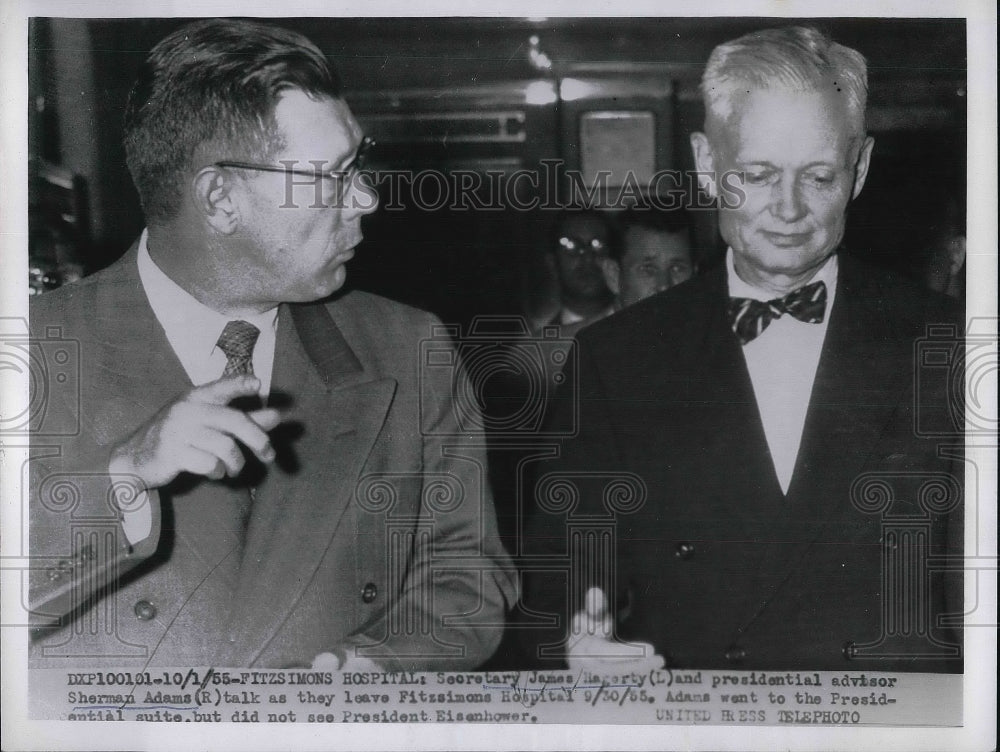 1955 Press Photo Secretary James Hagerty, Presidential Advisor Sherman Adams - Historic Images