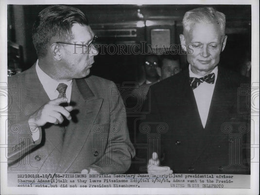 1955 Press Photo Secretary James Hagerty, Presidential Advisor Sherman Adams - Historic Images