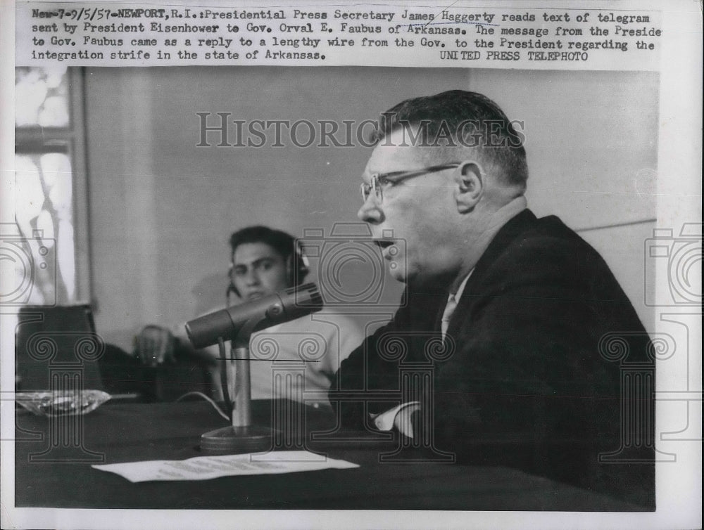 1957 Press Photo Presidential Press Secretary Secretary James Haggery Gov. Orval - Historic Images