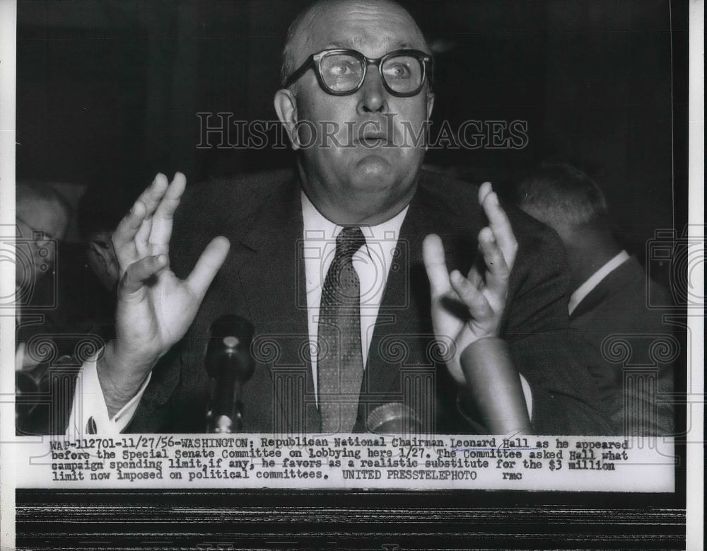 1956 Press Photo Republican National Chairman Leonard Hall - Historic Images