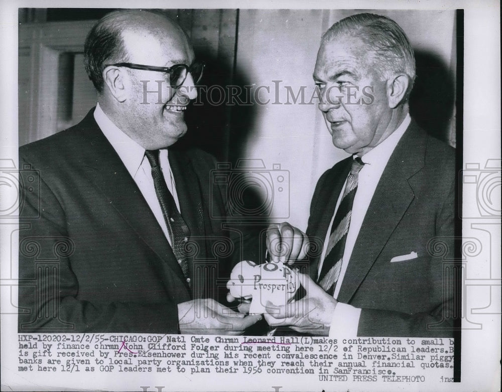 1955 Press Photo GOP Natl Cmte Chrmn Leonard Hall John Clifford Folger - Historic Images