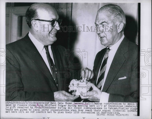 1955 Press Photo GOP Natl Cmte Chrmn Leonard Hall John Clifford Folger - Historic Images