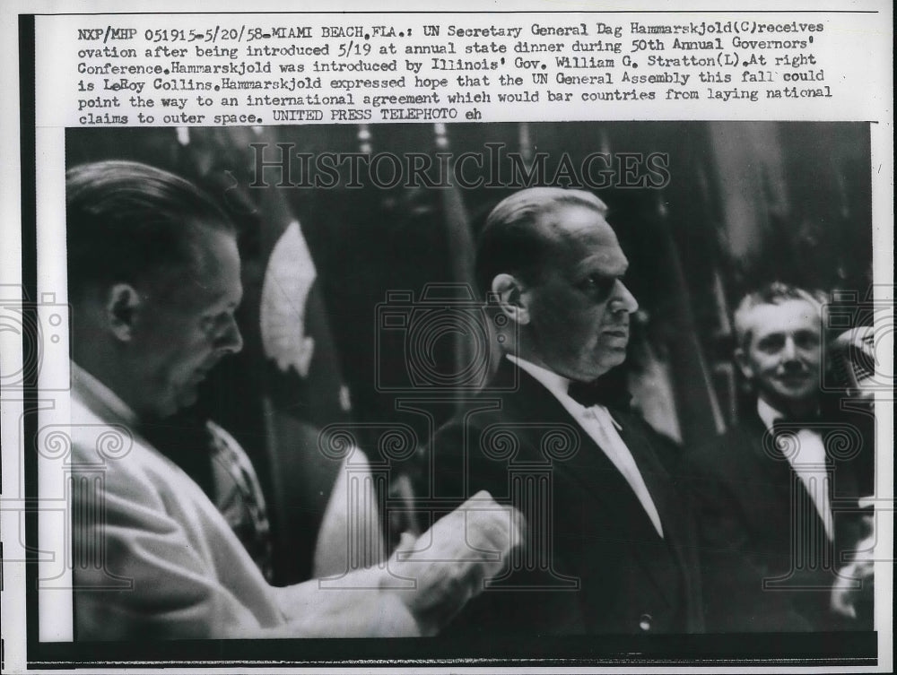 1958 Press Photo UN Secretary General Dag Hammarskjold,Gov. William G. Stratton - Historic Images