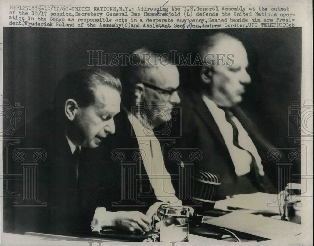 1960 Press Photo U.N. Secretary General Dag Hammarskjold,Frederick Boland - Historic Images