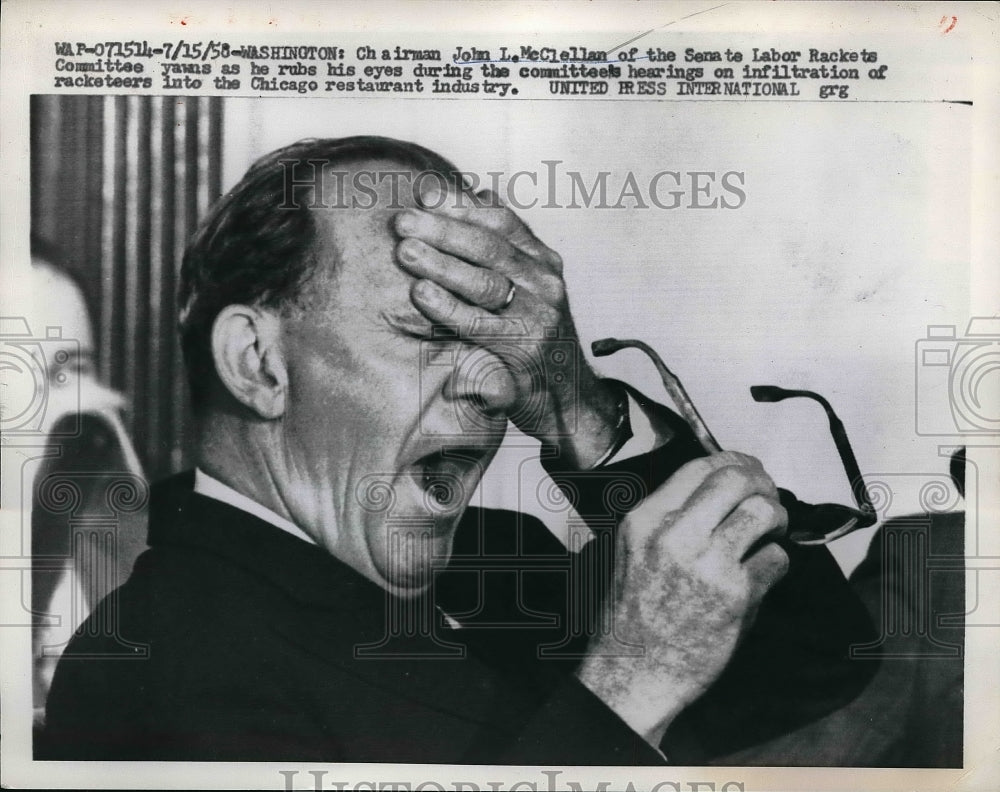 1958 Press Photo D.C. Senate Labor Rackets Comm. Sen John McClellan - Historic Images