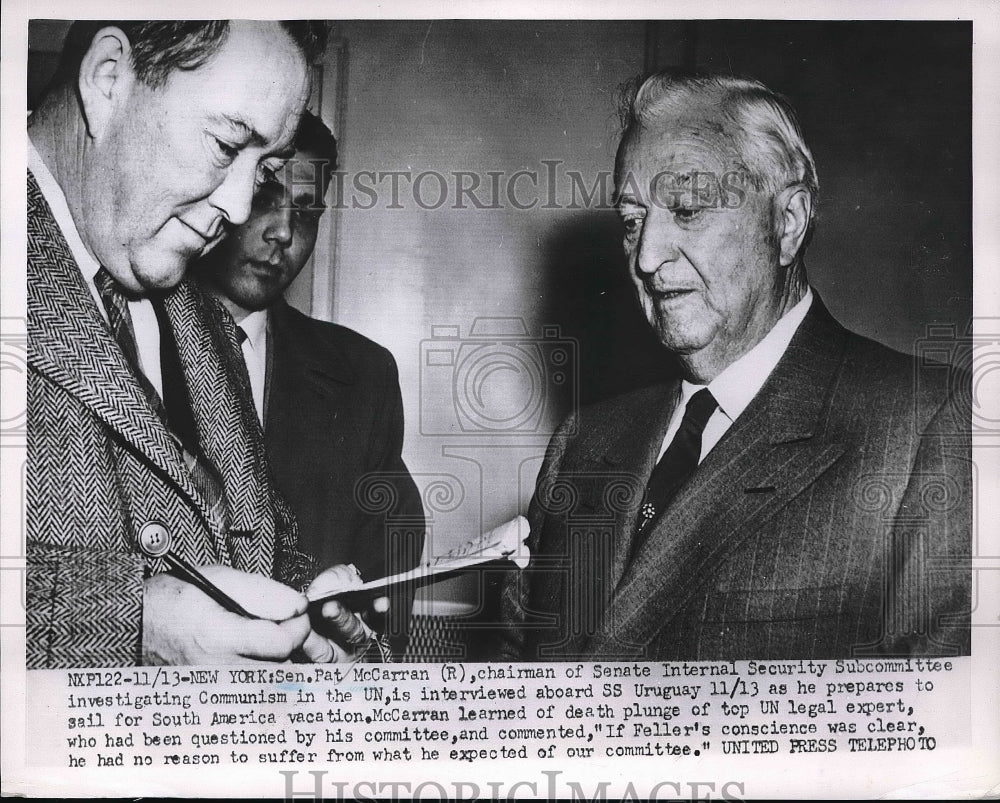 1952 Press Photo NYC, Sen. Pat McCarran, Senate Int Security Subcomm. - Historic Images