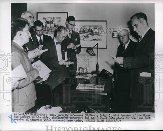 1950 Press Photo Rep John McCormack, Speaker Sam Rayburn & reporters - Historic Images