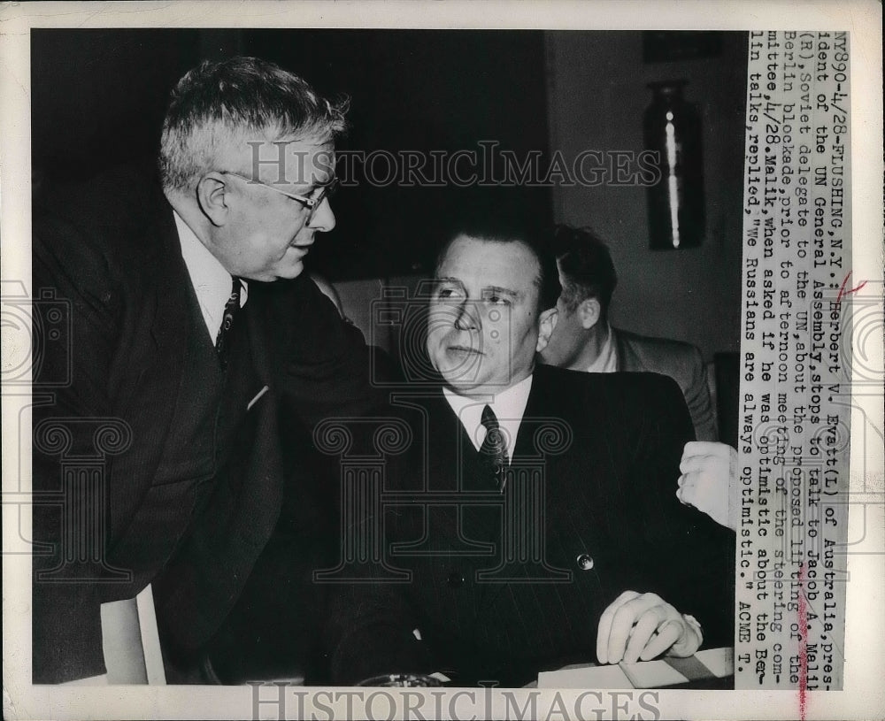 1949 Press Photo Australian Un delegate Herbert Evatt,Soviet Jacob Malik - Historic Images