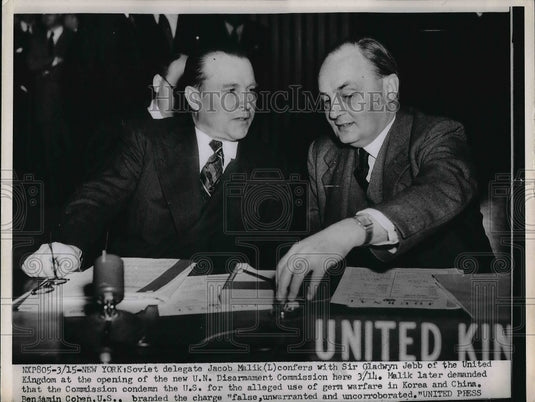 1952 Press Photo Soviet UN delegate Jacob Malik & British Sir Gladyn Jebb - Historic Images