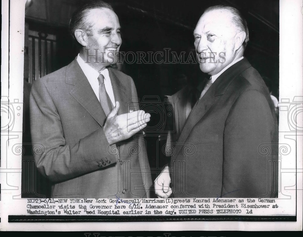 1956 Press Photo New York Governor Averell Harriman Greets German Chancellor-Historic Images