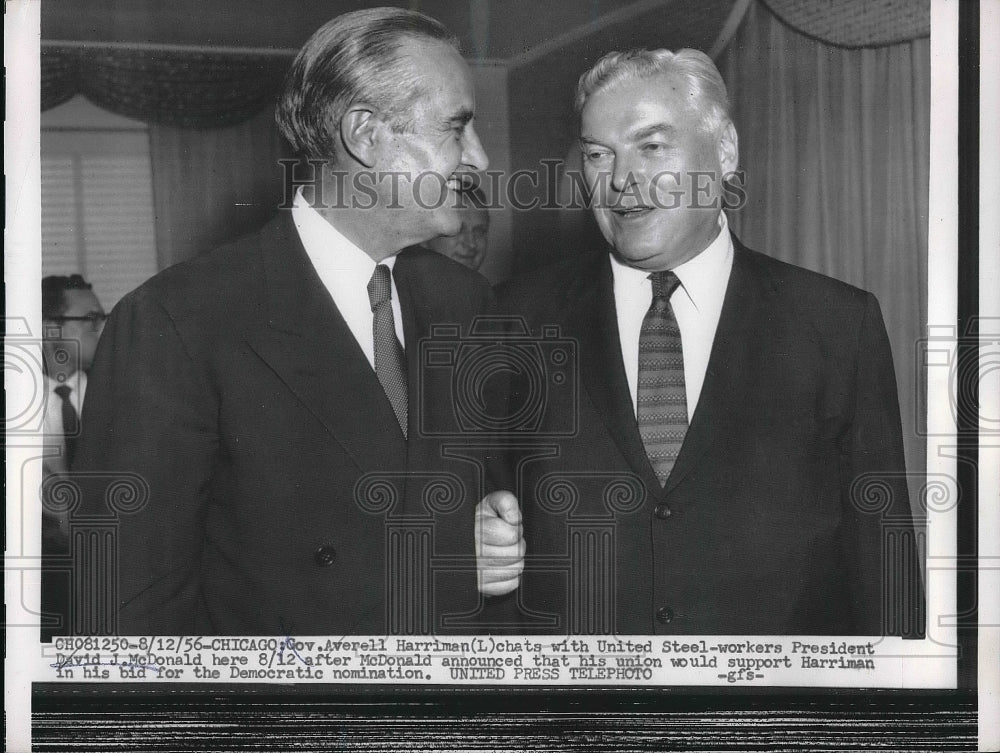 1956 Press Photo Gov. Averell Harriman and United Steel workers Pres. McDonald - Historic Images