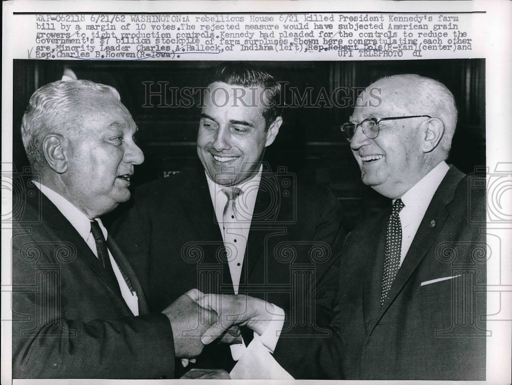 1962 Press Photo Charles Halleck, Rep. Robert Dole, Rep. Charles Hoeven - Historic Images