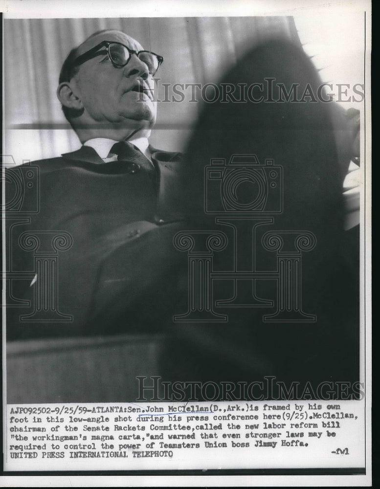 1959 Press Photo Sen. John McClellan Of Arkansas In Press Conference - Historic Images