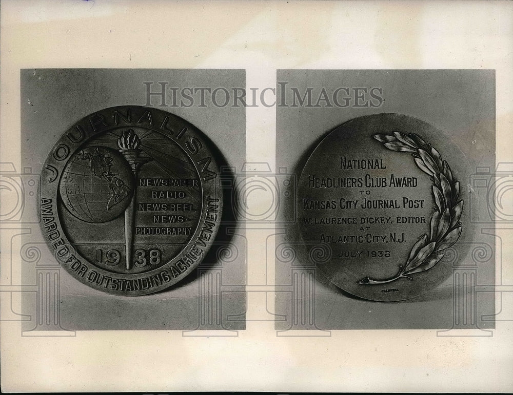 1938 Press Photo National Headliners Club Award For W. Laurence Dickey, Editor - Historic Images