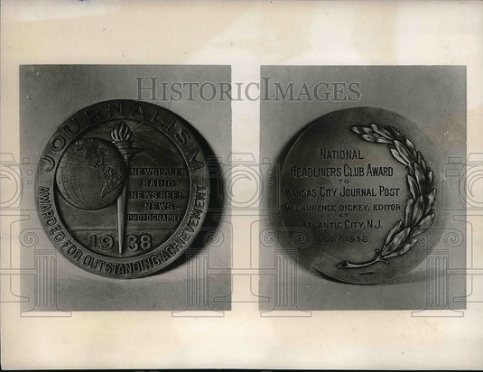 1938 Press Photo National Headliners Club Award For W. Laurence Dickey, Editor - Historic Images