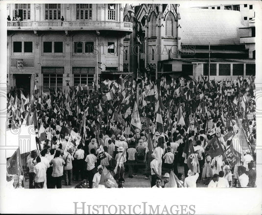 1968 Panamanians Gather at National Assembly Building - Historic Images