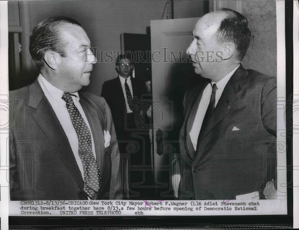 1956 Press Photo Robert Wagner and Adlai Stevenson at the Democratic National - Historic Images