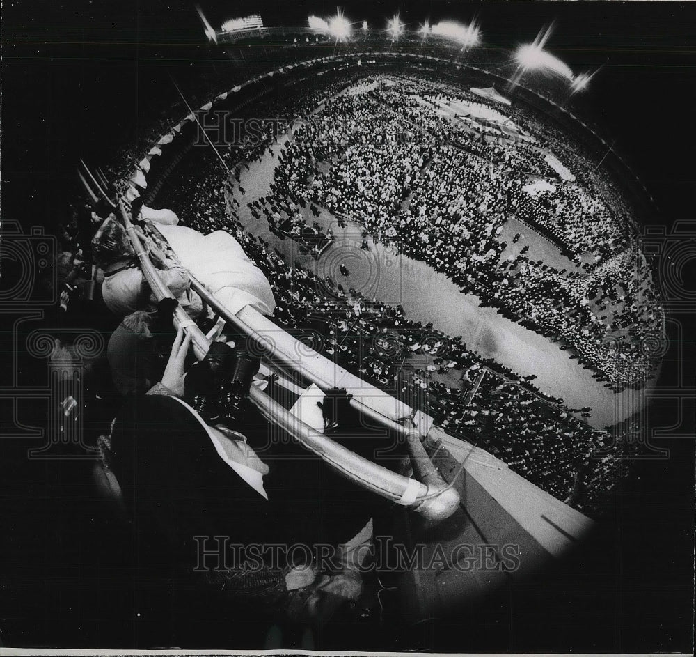 1965 Aerial View at Yankee Stadium in Mass for Peace. - Historic Images