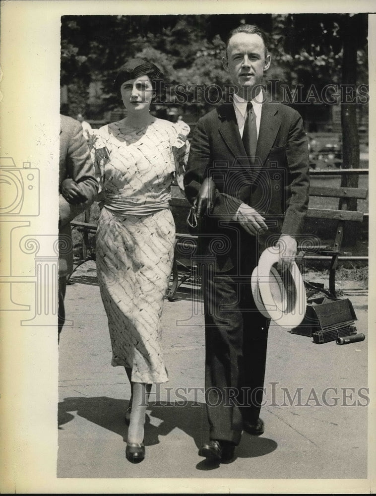 1933 Press Photo Justin Edgerton &amp; wife the former Grace Adams in NYC - Historic Images