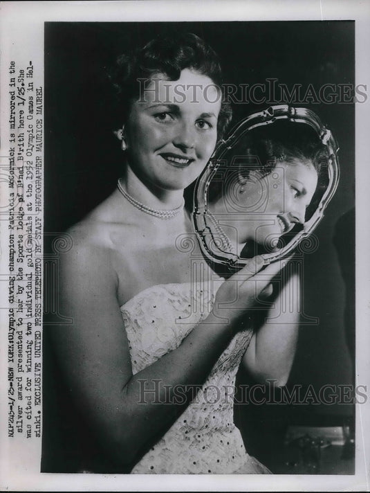 Diving Champ Patricia McCormick Shows Award Given By Sports Lodge - Historic Images