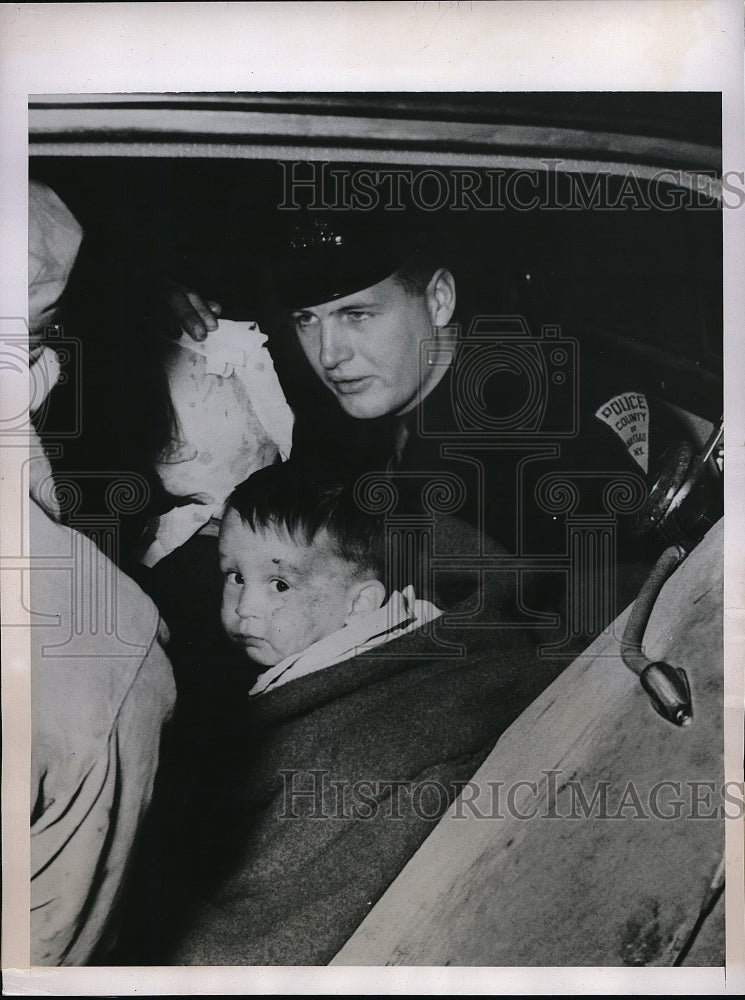 1947 Mrs. Hazel Roe Clings to Son Ralph Roe After Car Accident - Historic Images