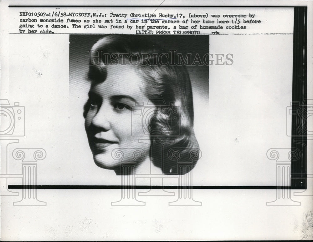 1958 Press Photo Christine Husby was overcome by carbon monoxide fumes - Historic Images