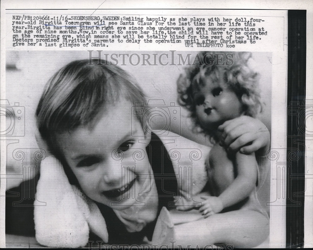 1959 Press Photo Birgitta Toerngren Will have Last Christmas She Has Cancer - Historic Images