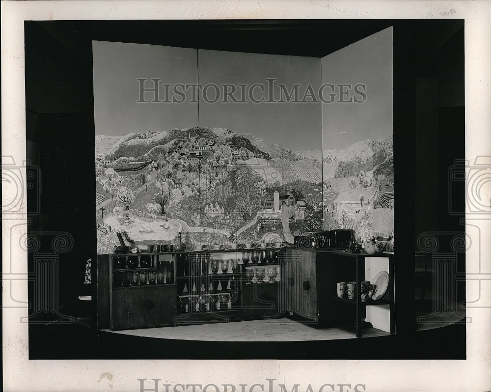 1948 Wall paper in a landscape design of mountains - Historic Images