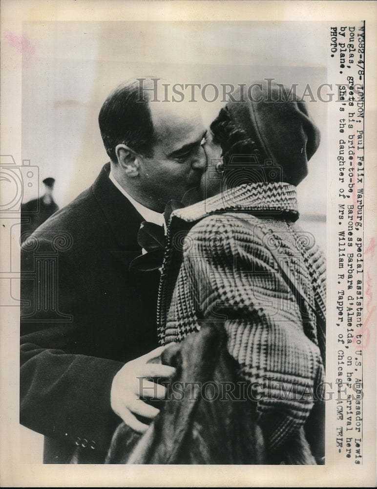 1949 Press Photo Paul Felix Warburg &amp; fiancee Baroness Barbara d&#39;A;lmeida - Historic Images