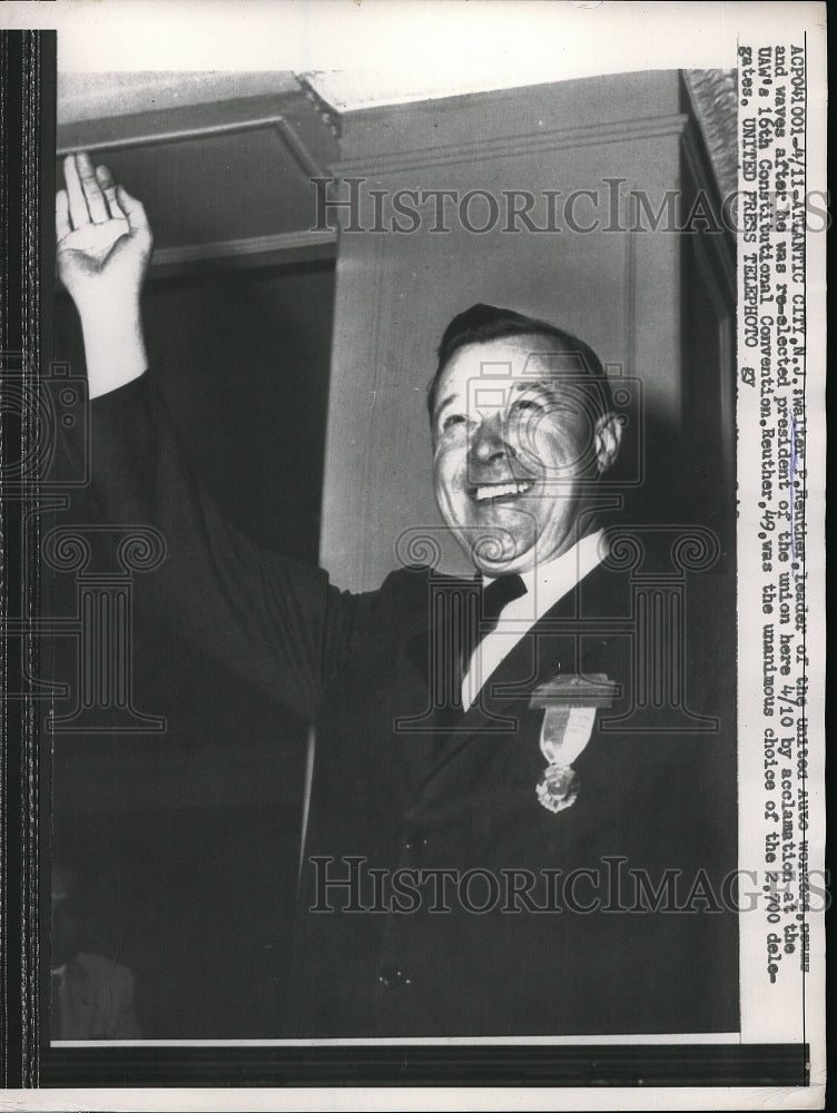 1957 Press Photo Walter Reuther, United Auto Workers President in Atlantic City - Historic Images