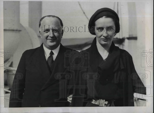 1934 Press Photo Baron & Brroness Kervyn De Meerenore of Belgium in NYC-Historic Images