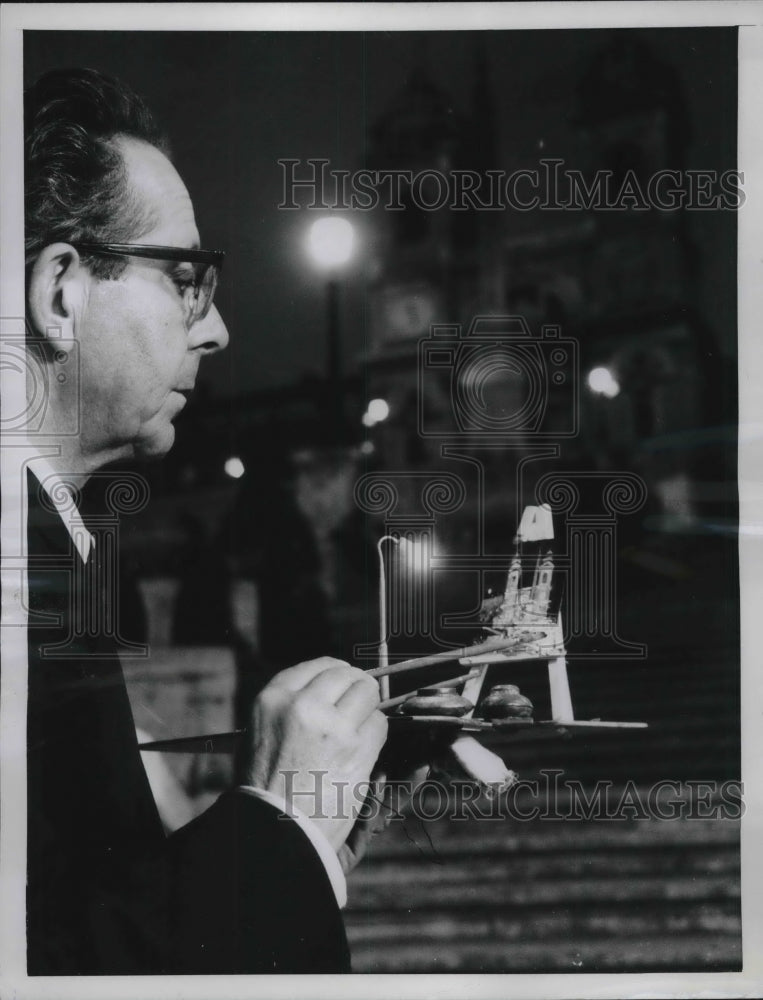 1961 Press Photo Dino Cantini, Small Scale Canvas Painting Trinita Dei Monti - Historic Images