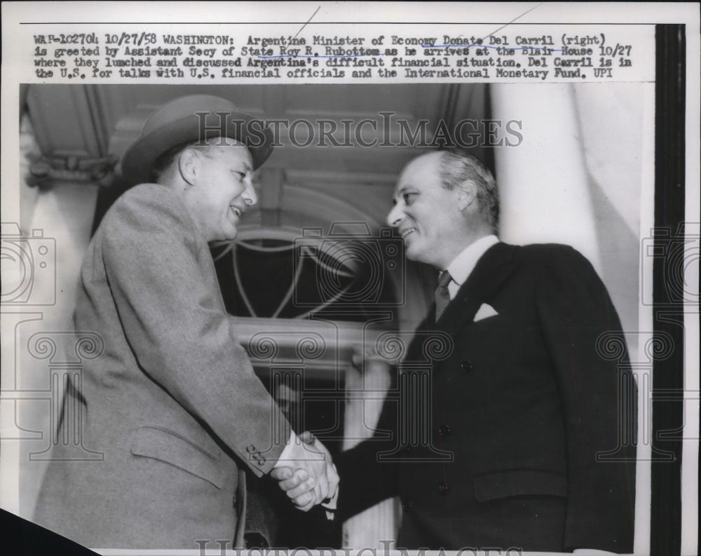 1958 Argentine Del Carril Greeted by Asst. Sec. State Roy Rubottom - Historic Images