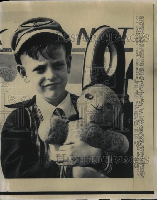 1958 Press Photo Bobby Ditton & Teddy Bear Aboard NY Air National Guard - Historic Images