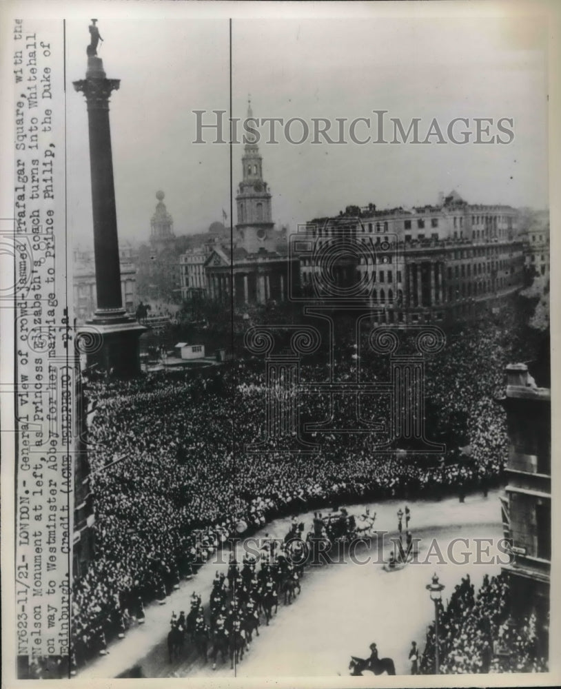 1948 Press Photo Trafalgar Square Wedding Princess Elizabeth to Prince Philip - Historic Images