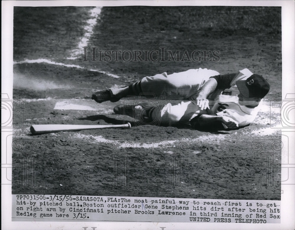 1956 Gene Stephens Outfielder Braves Hit By Pitch Brooks Lawrence - Historic Images