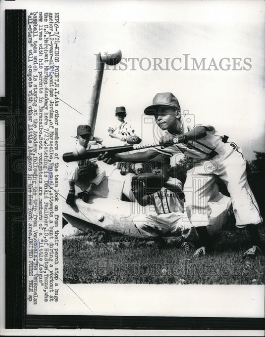 1956 Press Photo Leonidas Jordan, Don Faulkner at baseball at US Merchant Marine-Historic Images