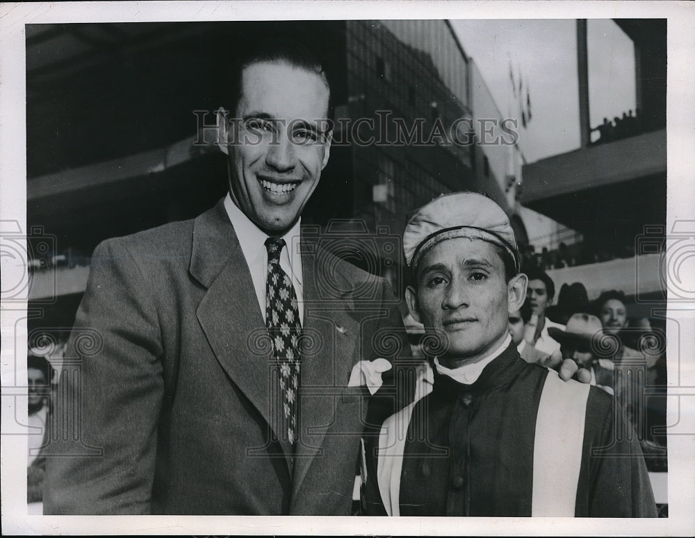 1947 Press Photo Indian pitcher Bob Feller &amp; jockey Blas Aguirre - Historic Images