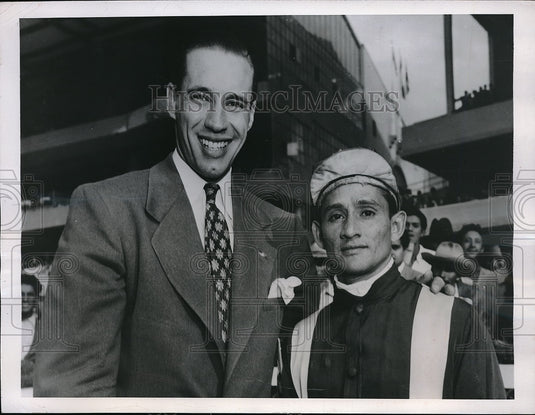 1947 Press Photo Indian pitcher Bob Feller & jockey Blas Aguirre - Historic Images