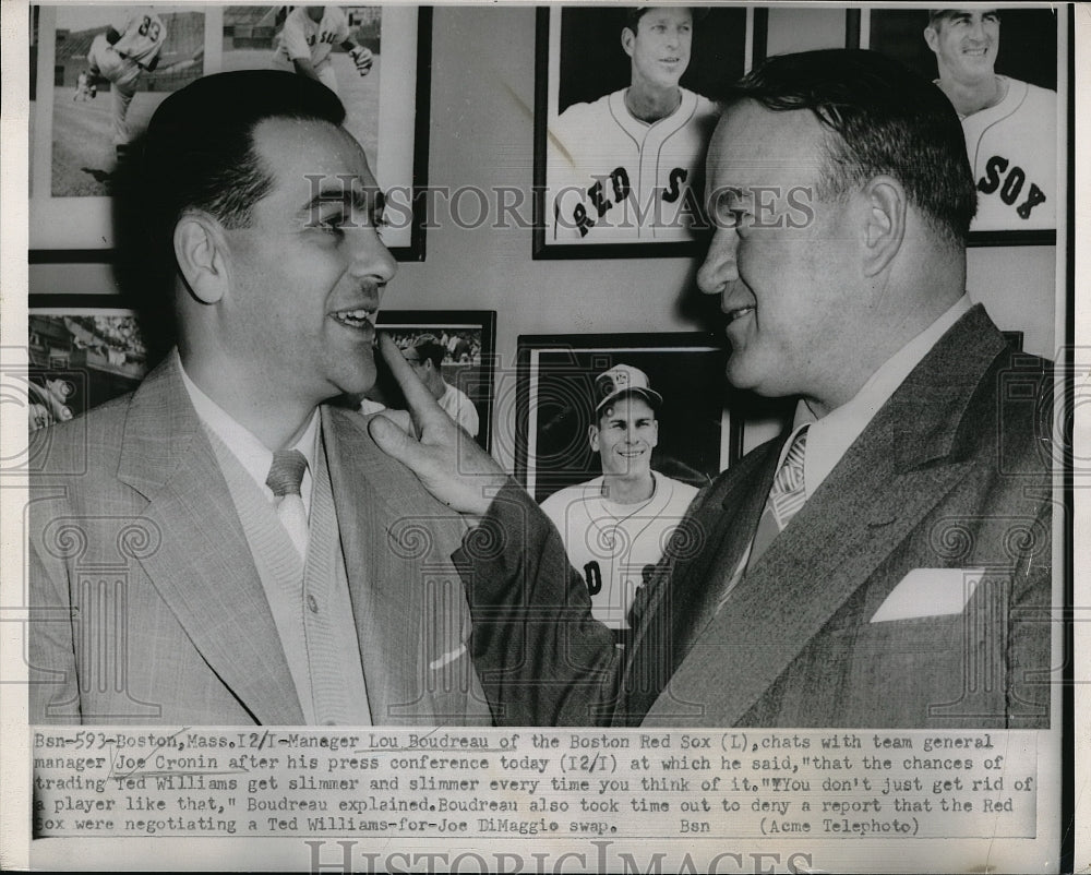 1951 Press Photo Boston Red Sox mgr Lou Boudreau &amp; Gen Mgr Joe Cronin - Historic Images