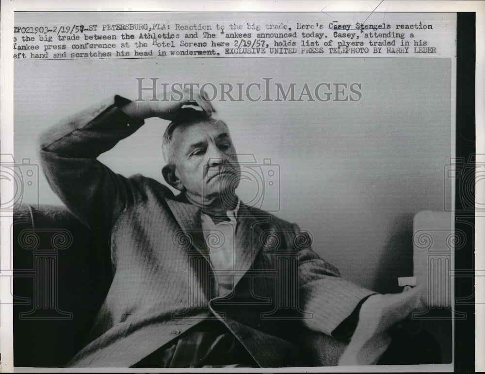 1957 Press Photo Casey Stengel Yankees - Historic Images