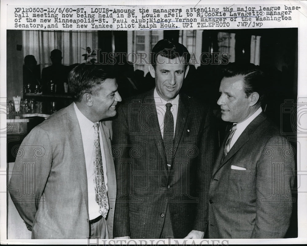 1960 Press Photo mgrs at MLB meeting Cookie Lavagetto, Mickey Vernon, Ralph Houk - Historic Images