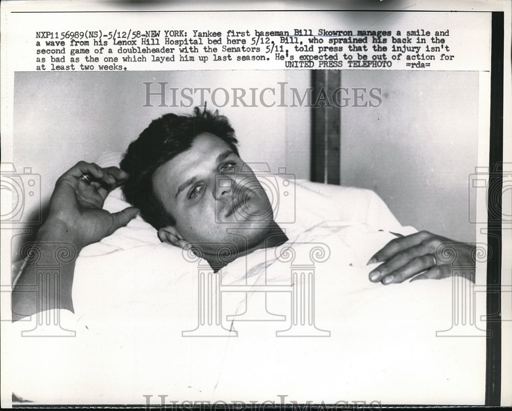 1958 Press Photo Yankee 1st Baseman Bill Skowrun In Hospital - Historic Images