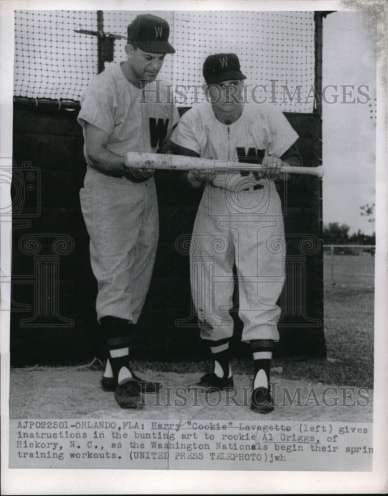 1955 Press Photo Cookie Lavagetto, Wash. Senators manager&amp; rookie Al Griggs - Historic Images